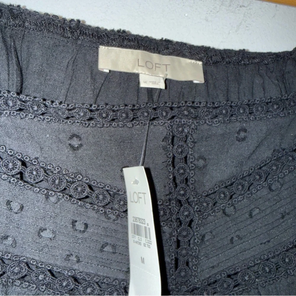 NWT Loft Black Boho Pheasant Cotton Top Black Medium‎